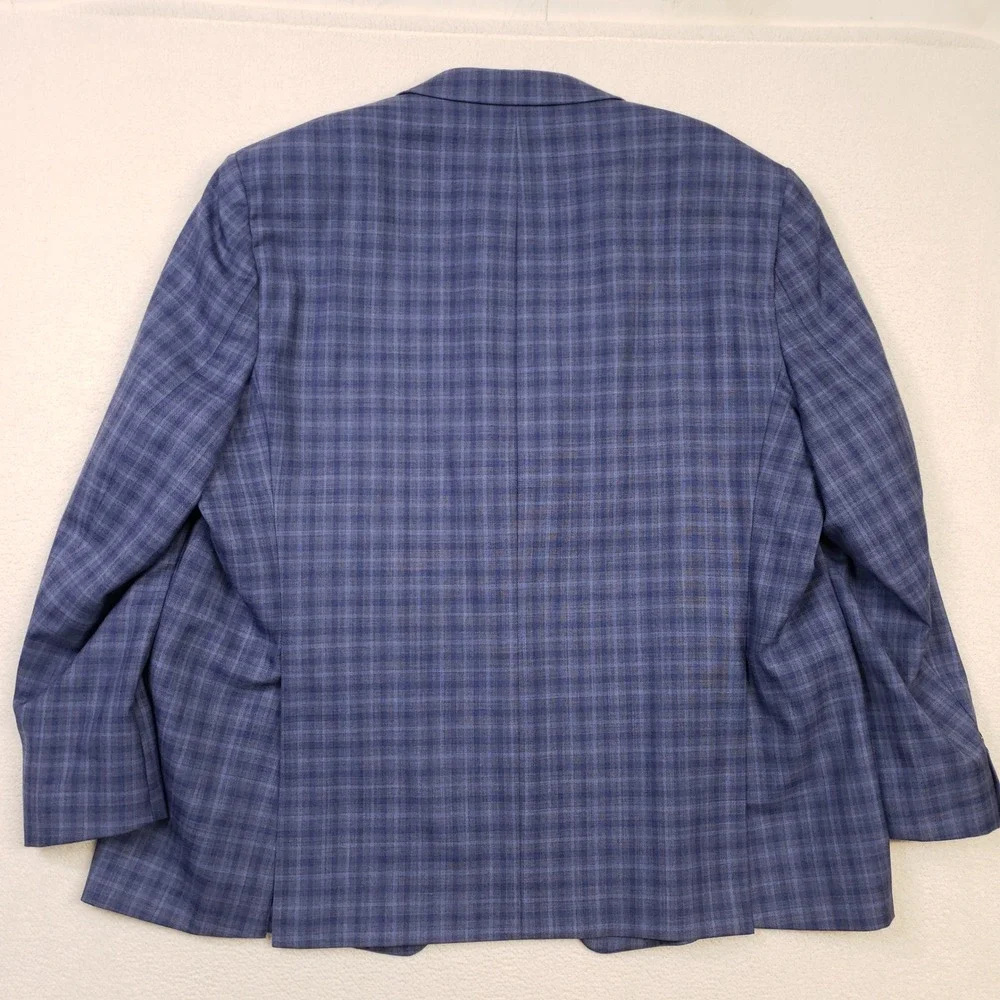 Ralph Ralph Lauren Sport Coat Men 52L Blue Plaid Check Wool Blend Stretch Blazer
